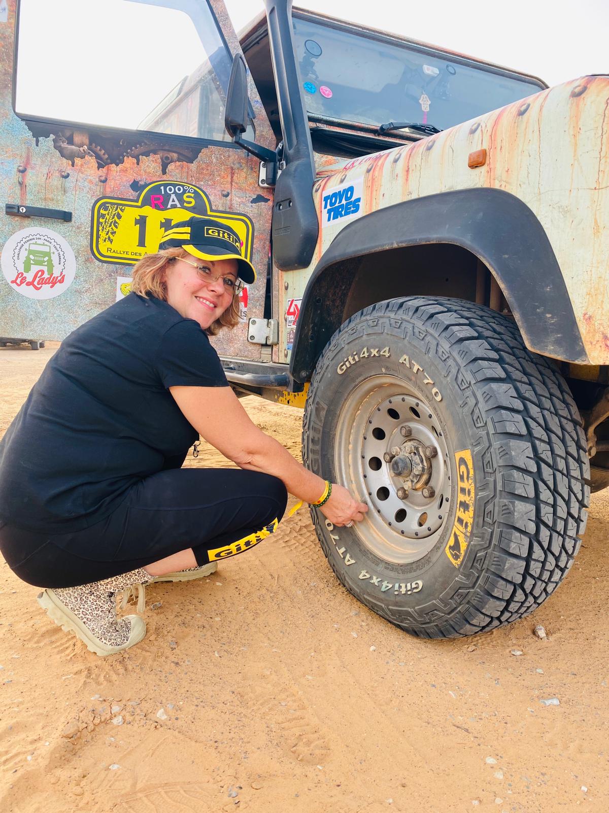 Driver Helen Tait Wright Preparing the Giti4x4 AT70s for the Desert Drive
